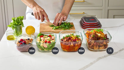 STACK + NEST GLASS FOOD CONTAINERS X3